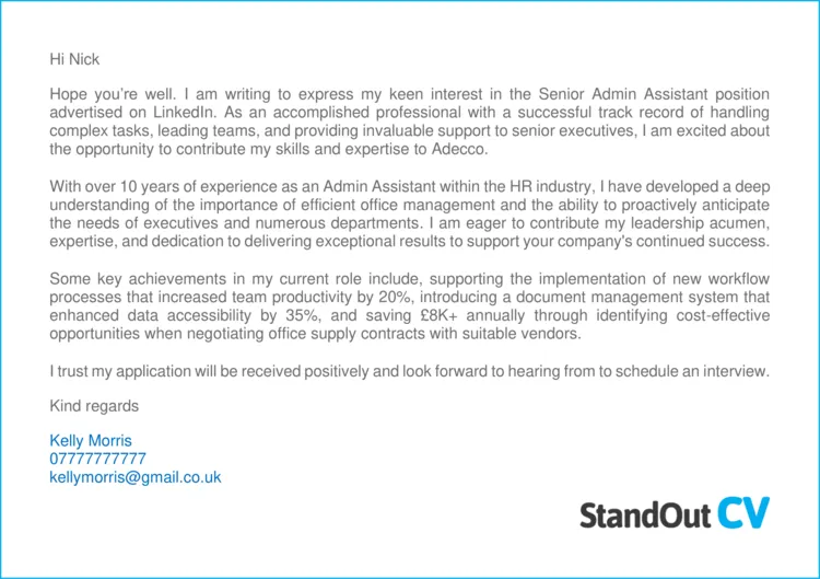 40591 admin assistant cover letter header