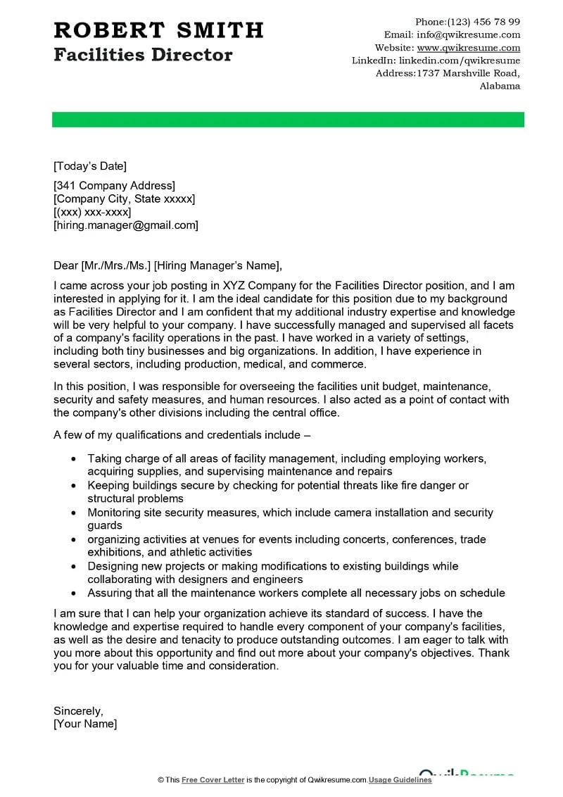 40596 facility manager cover letter header