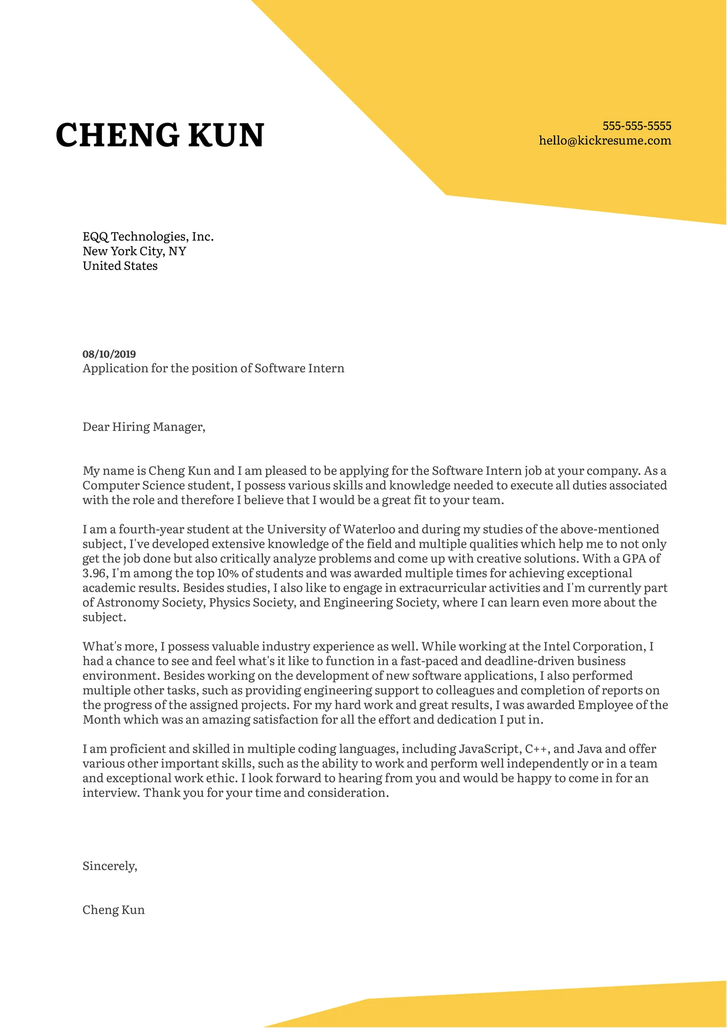 40603 cover letter formatting