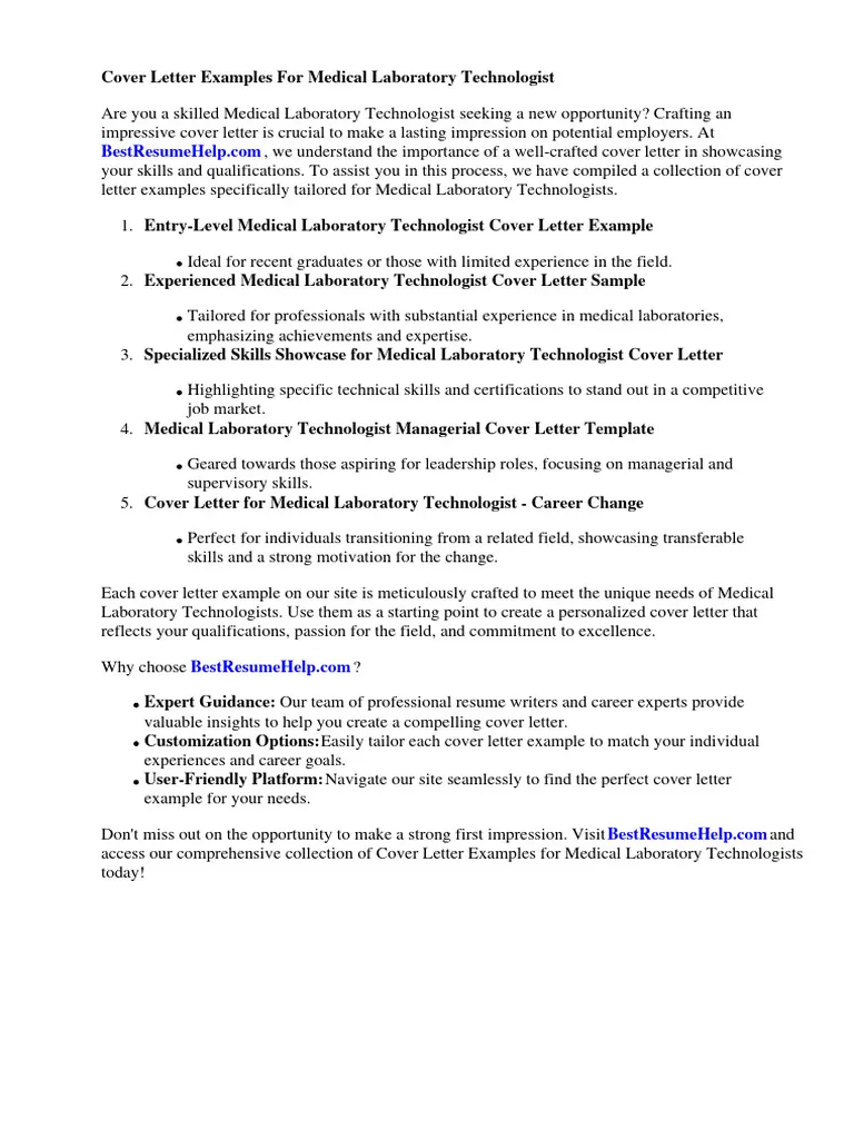 40609 medical lab technician cover letter