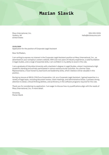 40625 legal assistant cover letter