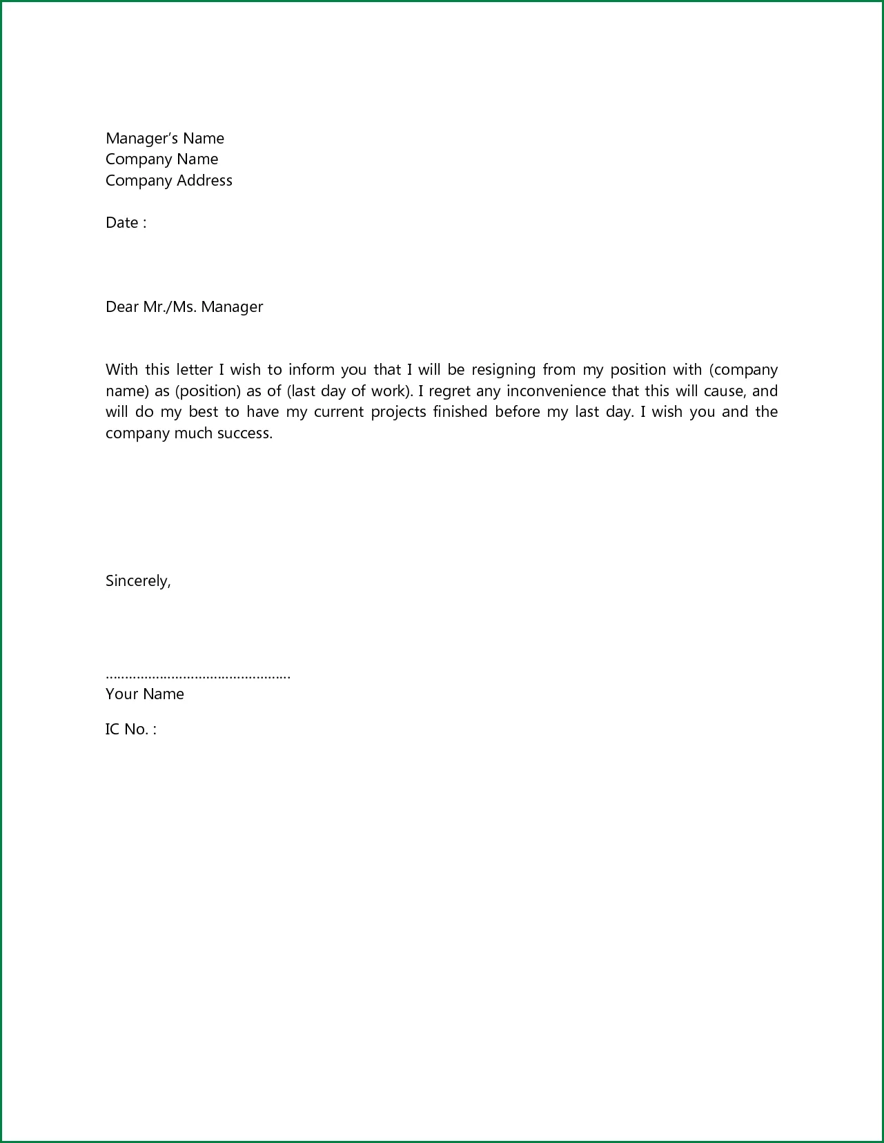 40626 resignation cover letter elements