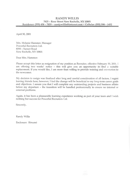 40626 resignation cover letter header