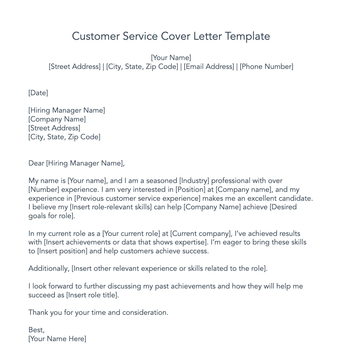 40627 customer service cover letter template