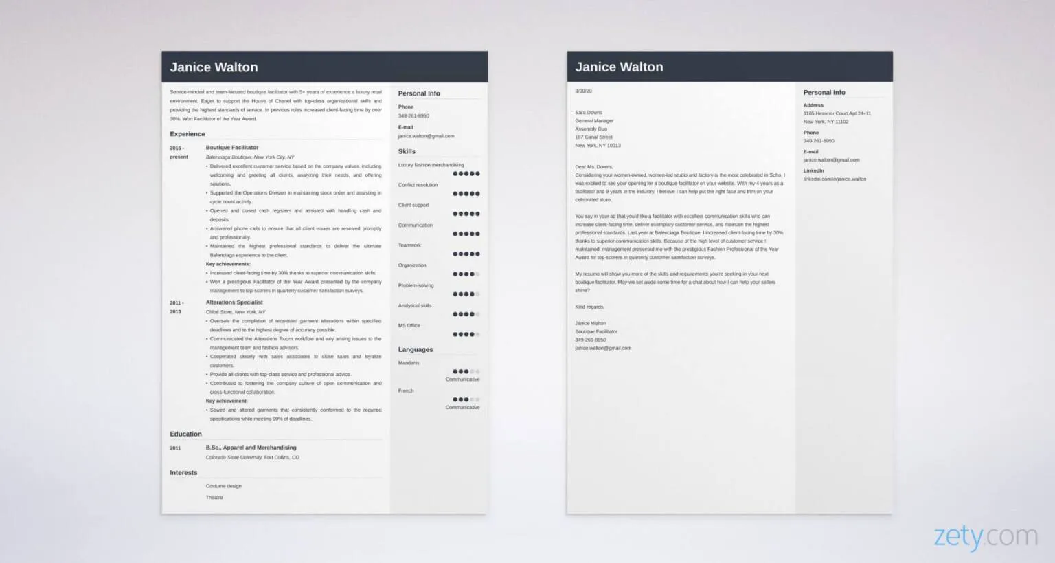 40631 fashion cover letter formatting