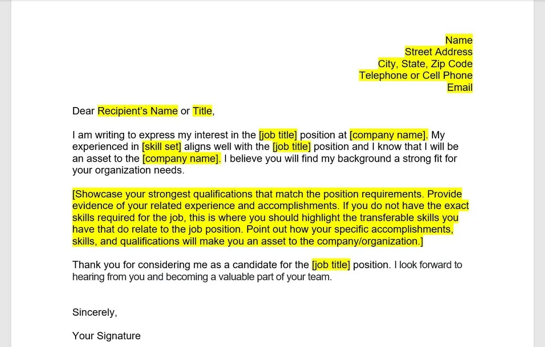 40634 entry level cover letter