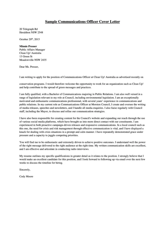 40648 communication officer cover letter header