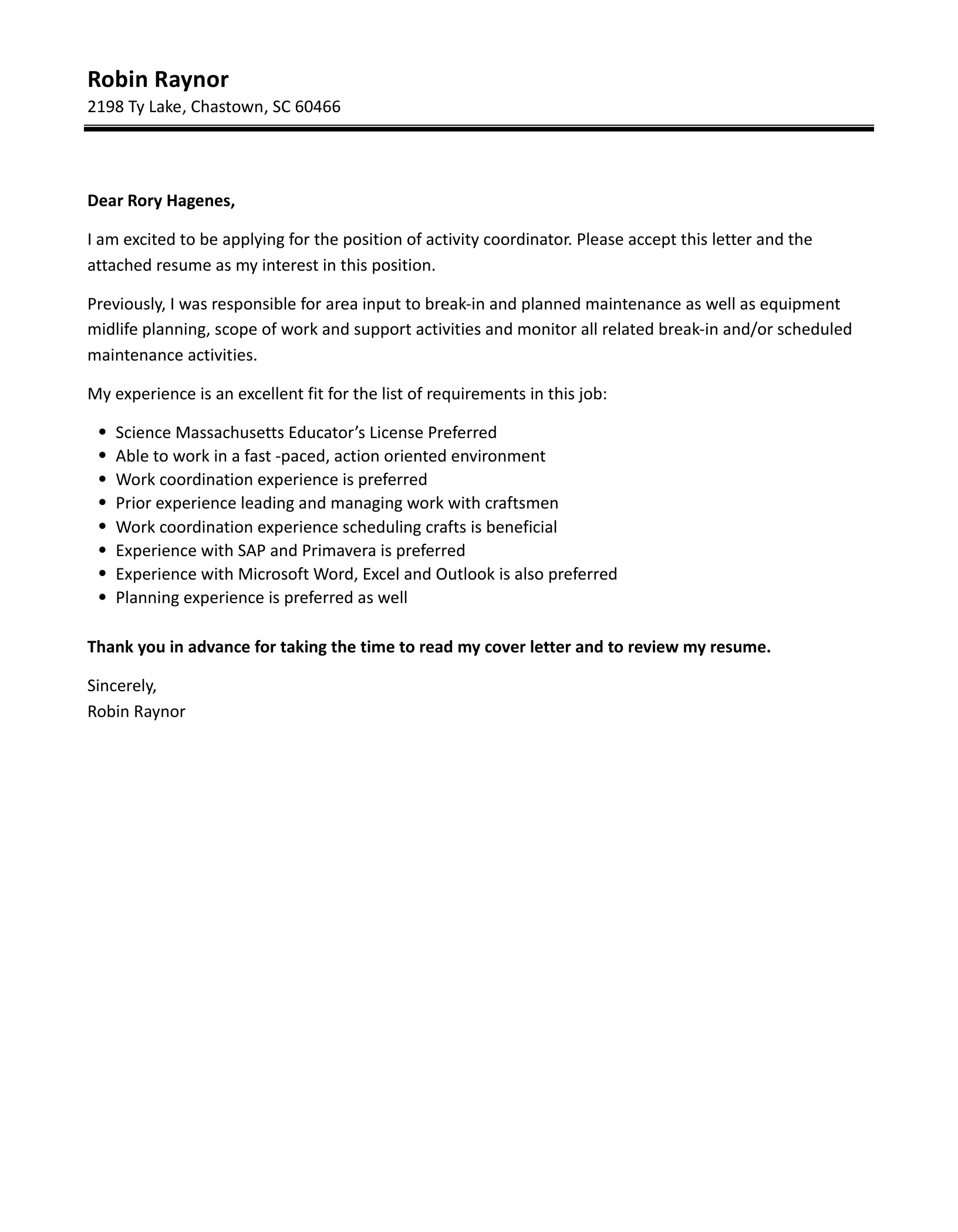 40652 activity coordinator cover letter example