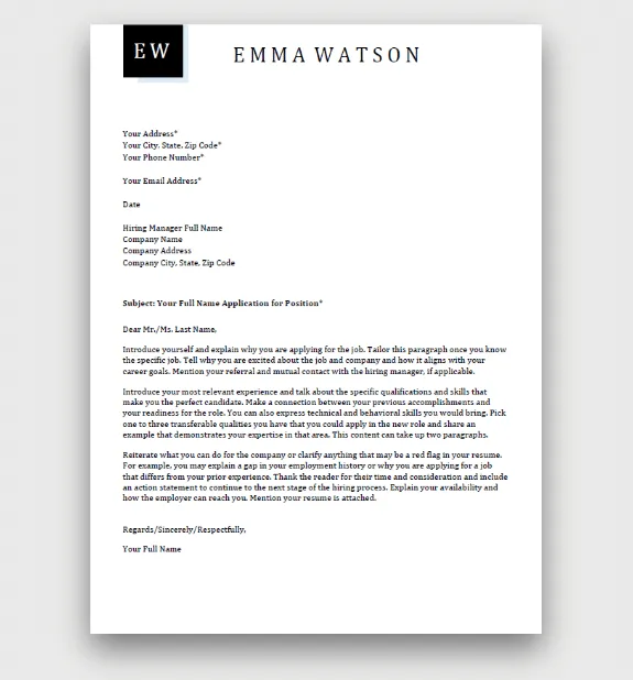 40664 cover letter header