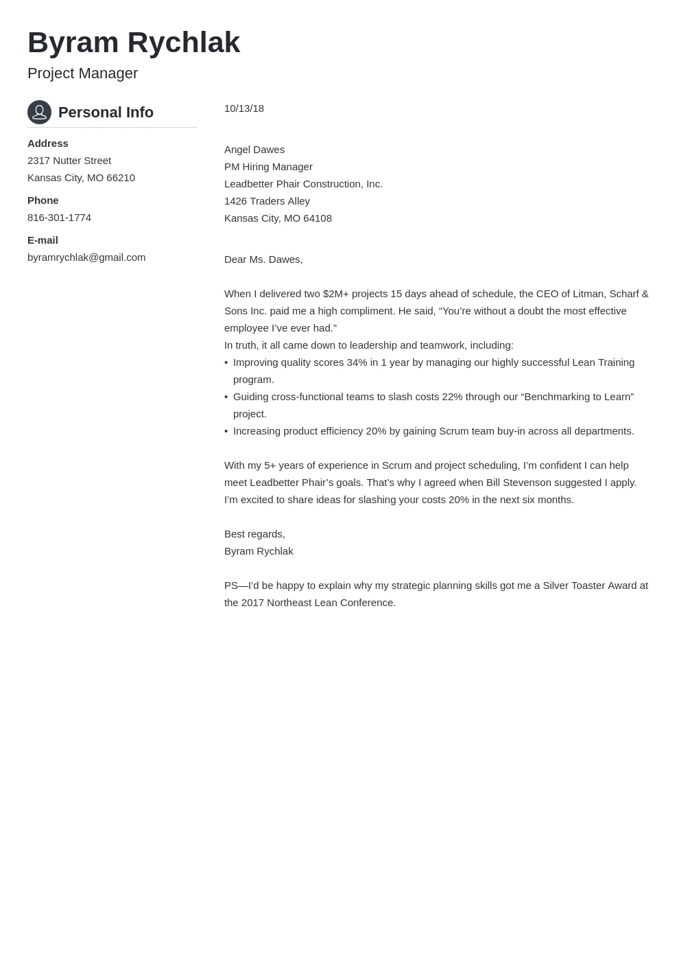 40721 value proposition cover letter