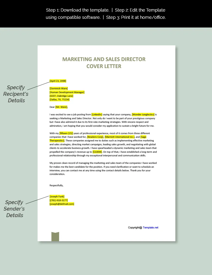 40729 cover letter director marketing achievements highlight