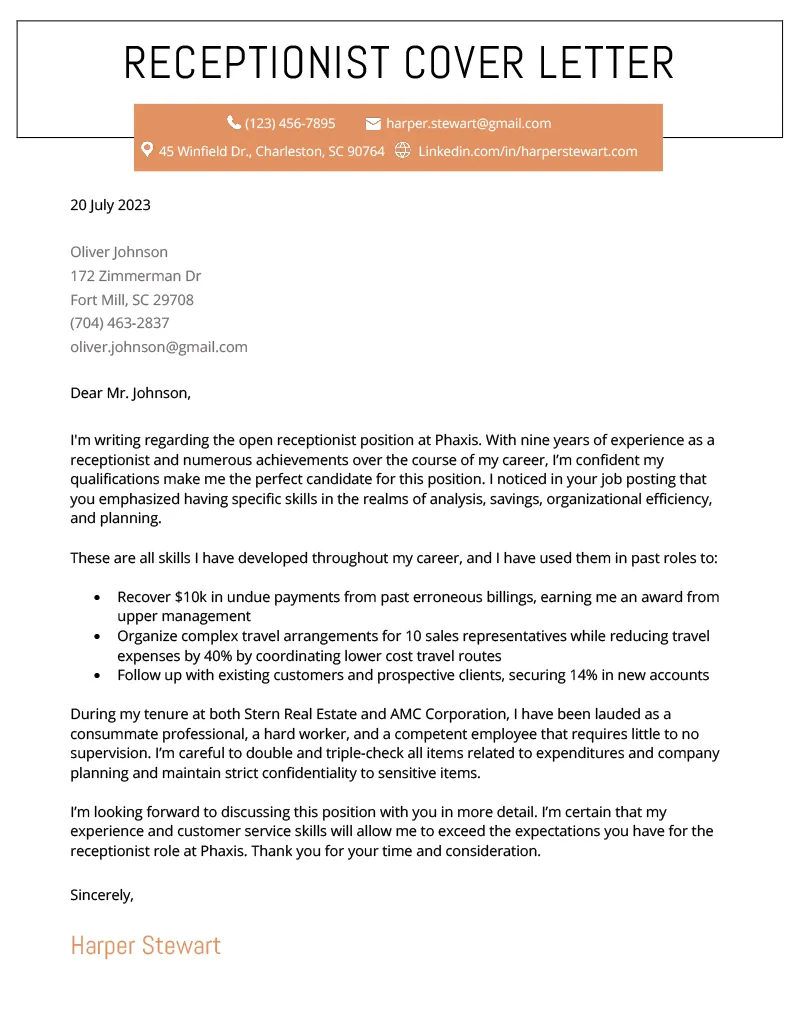 40738 secretary cover letter elements