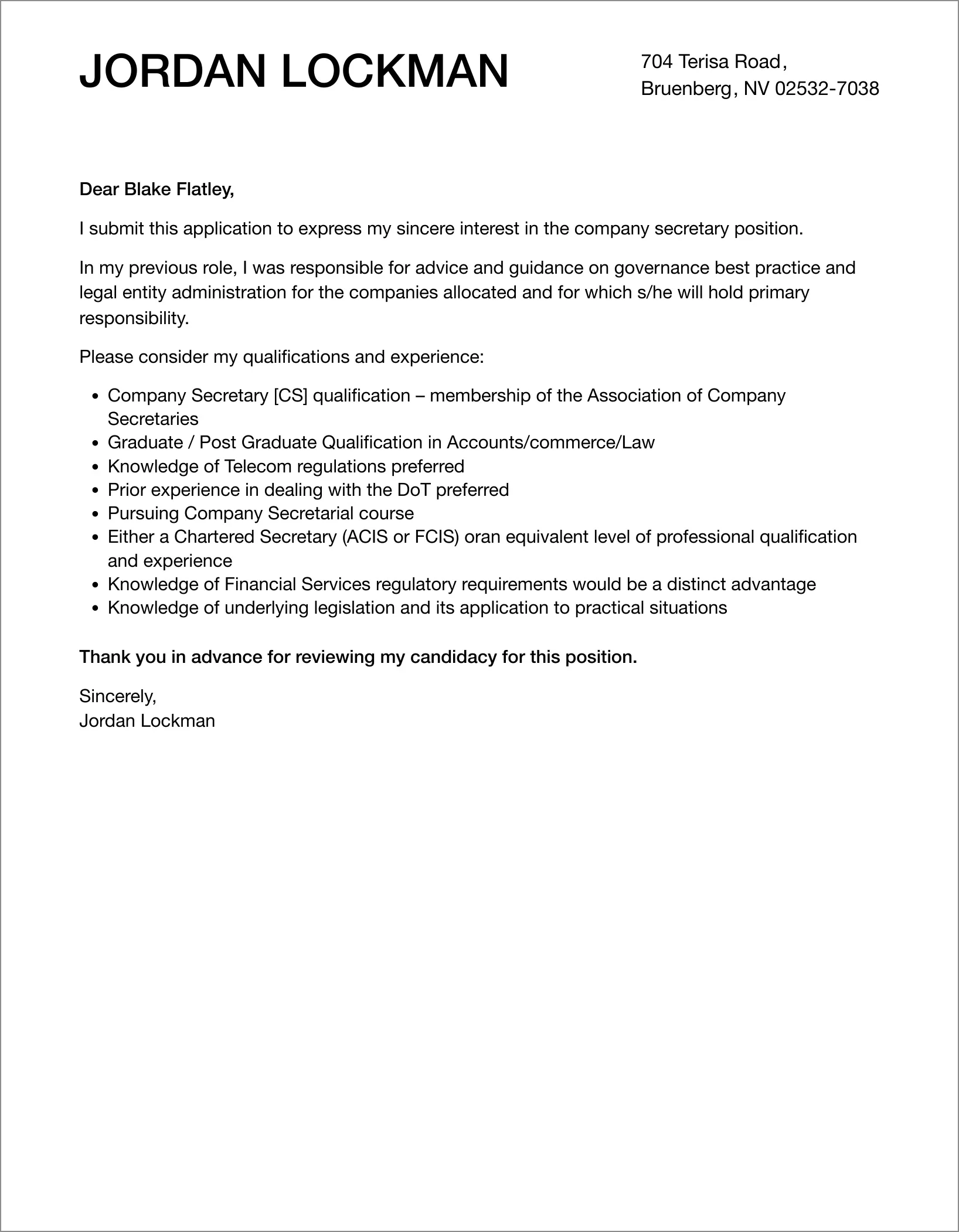 40738 secretary cover letter experienced