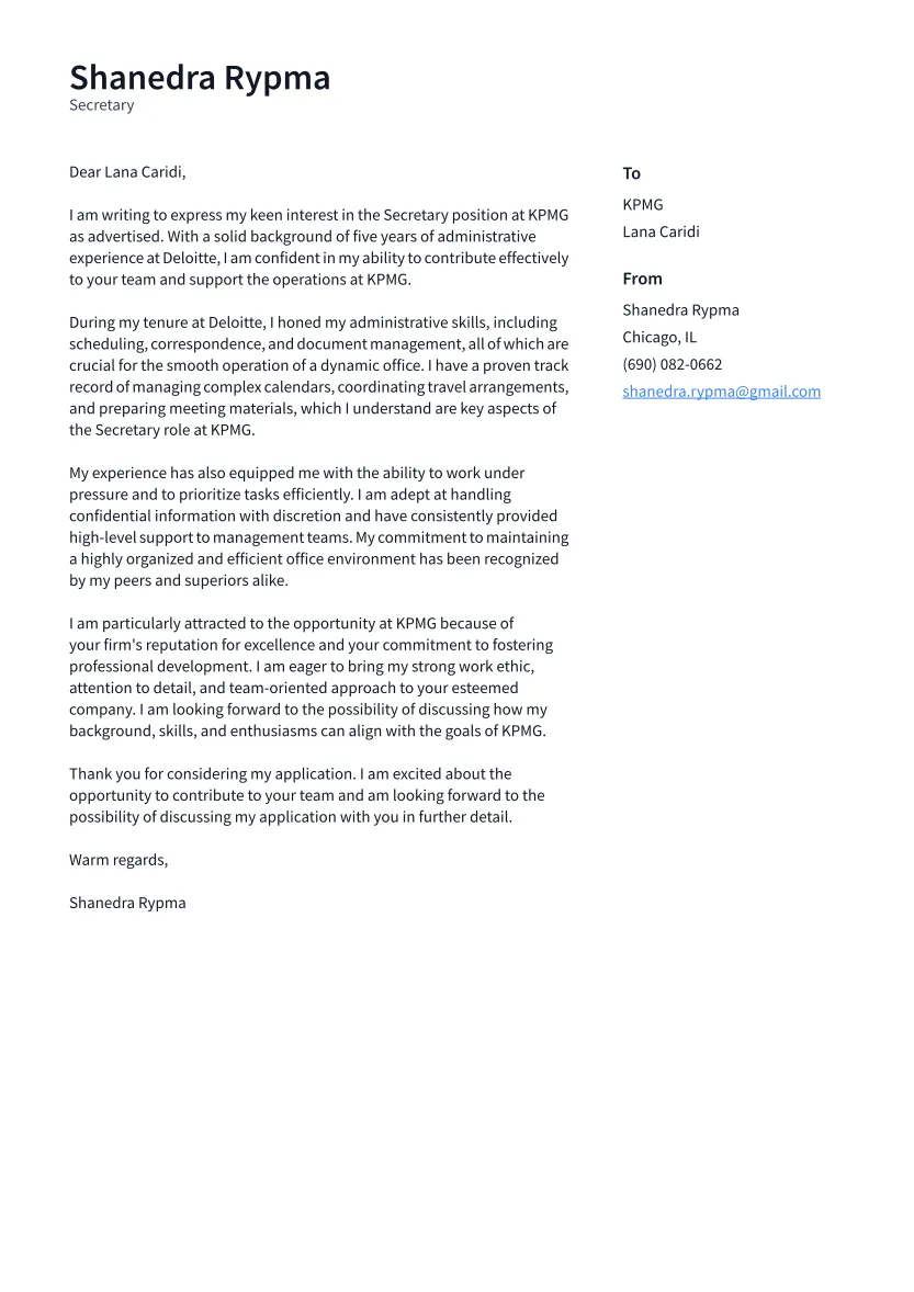 40738 secretary cover letter importance