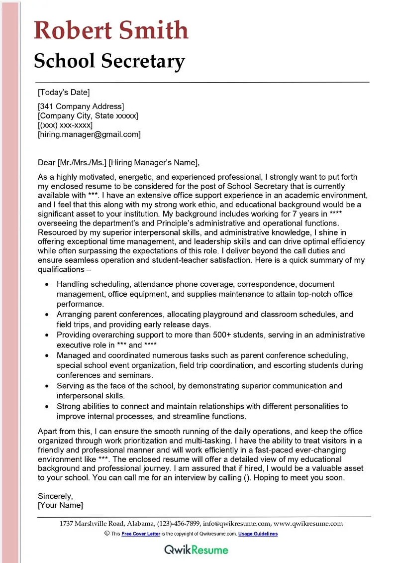40738 secretary cover letter tailoring