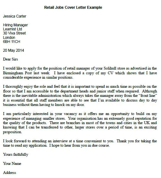 40740 retail cover letter formatting