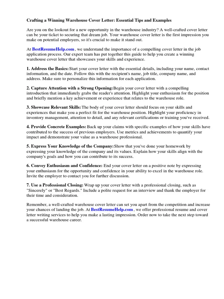 40771 warehouse cover letter skills