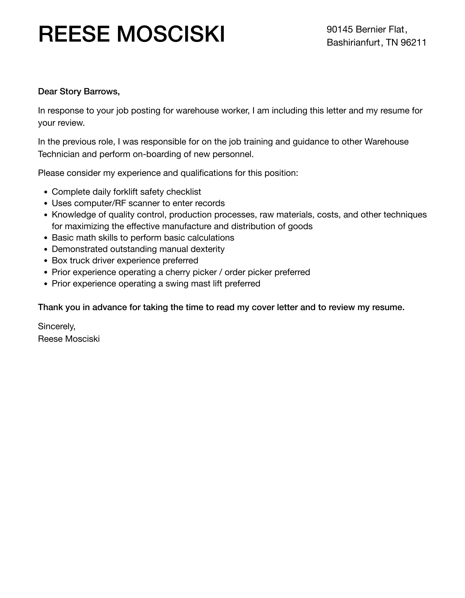 40771 warehouse cover letter structure