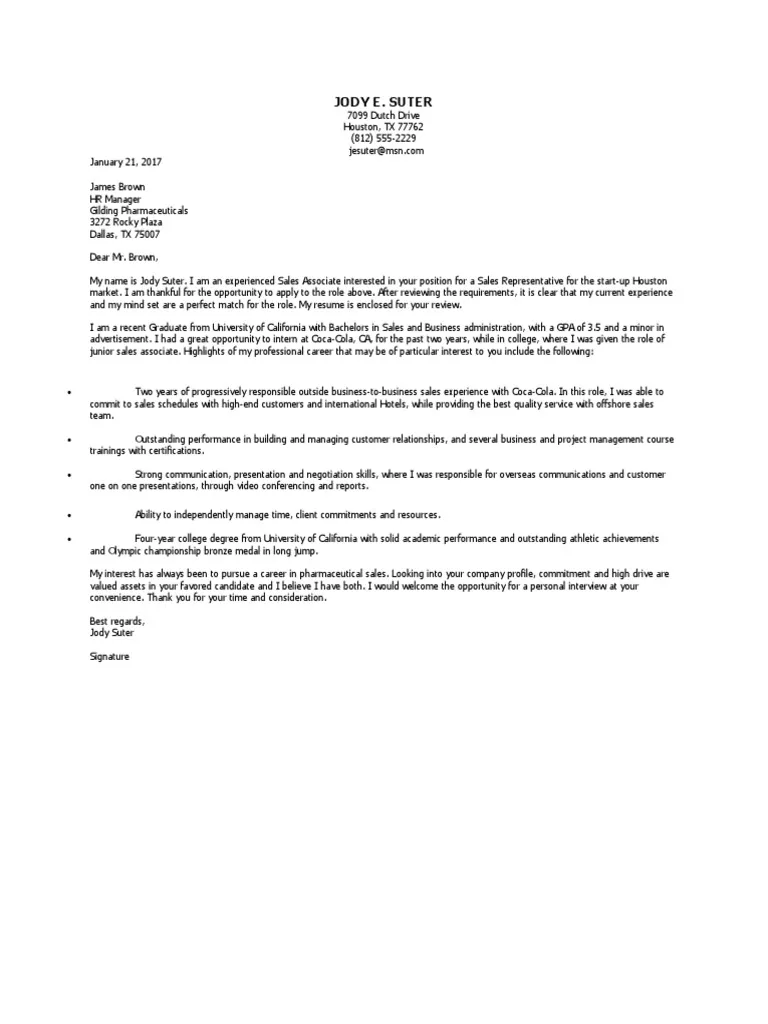 40791 sales cover letter header