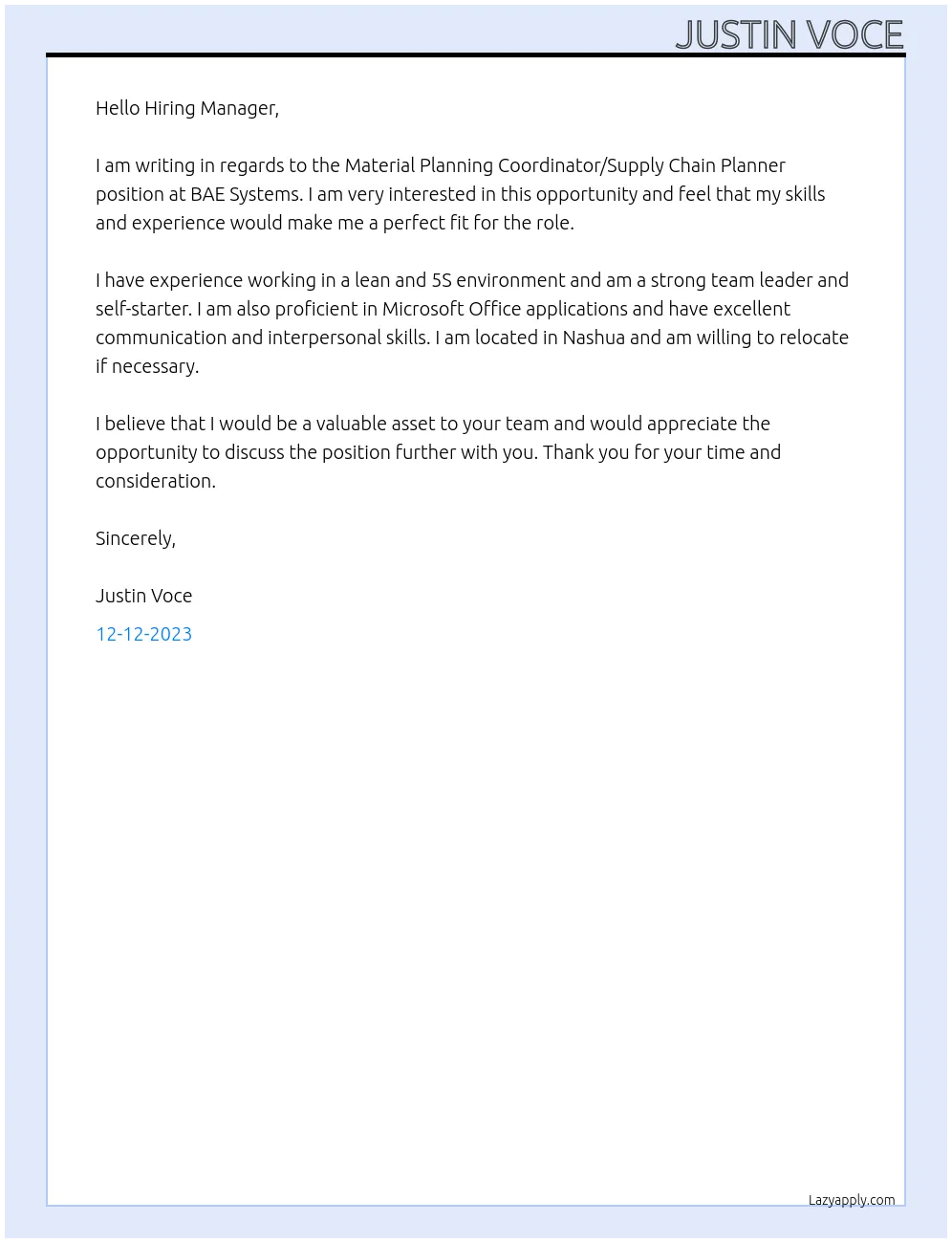 40793 cover letter formatting