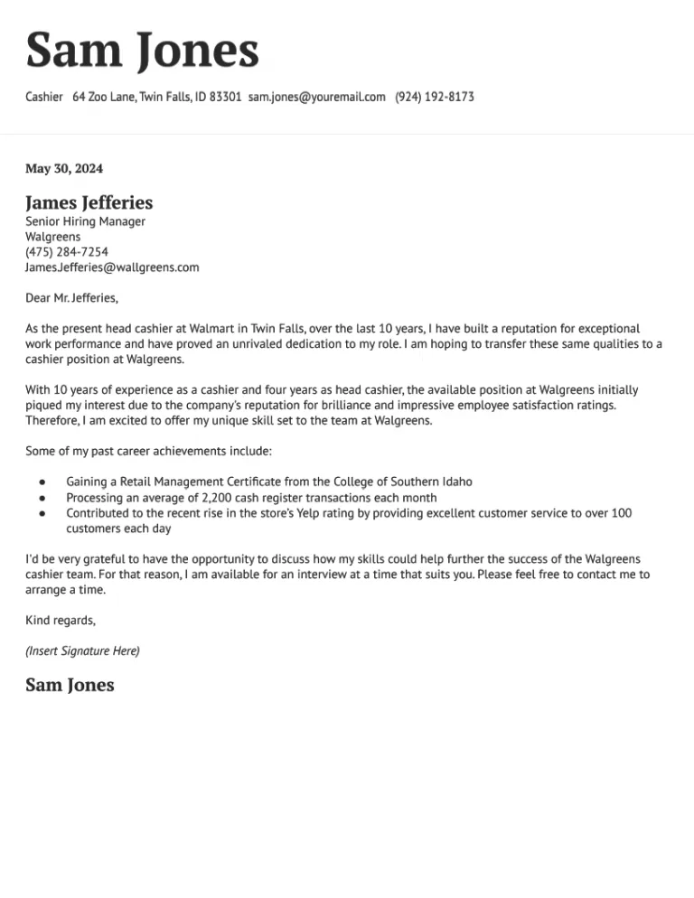 40794 cashier cover letter customization
