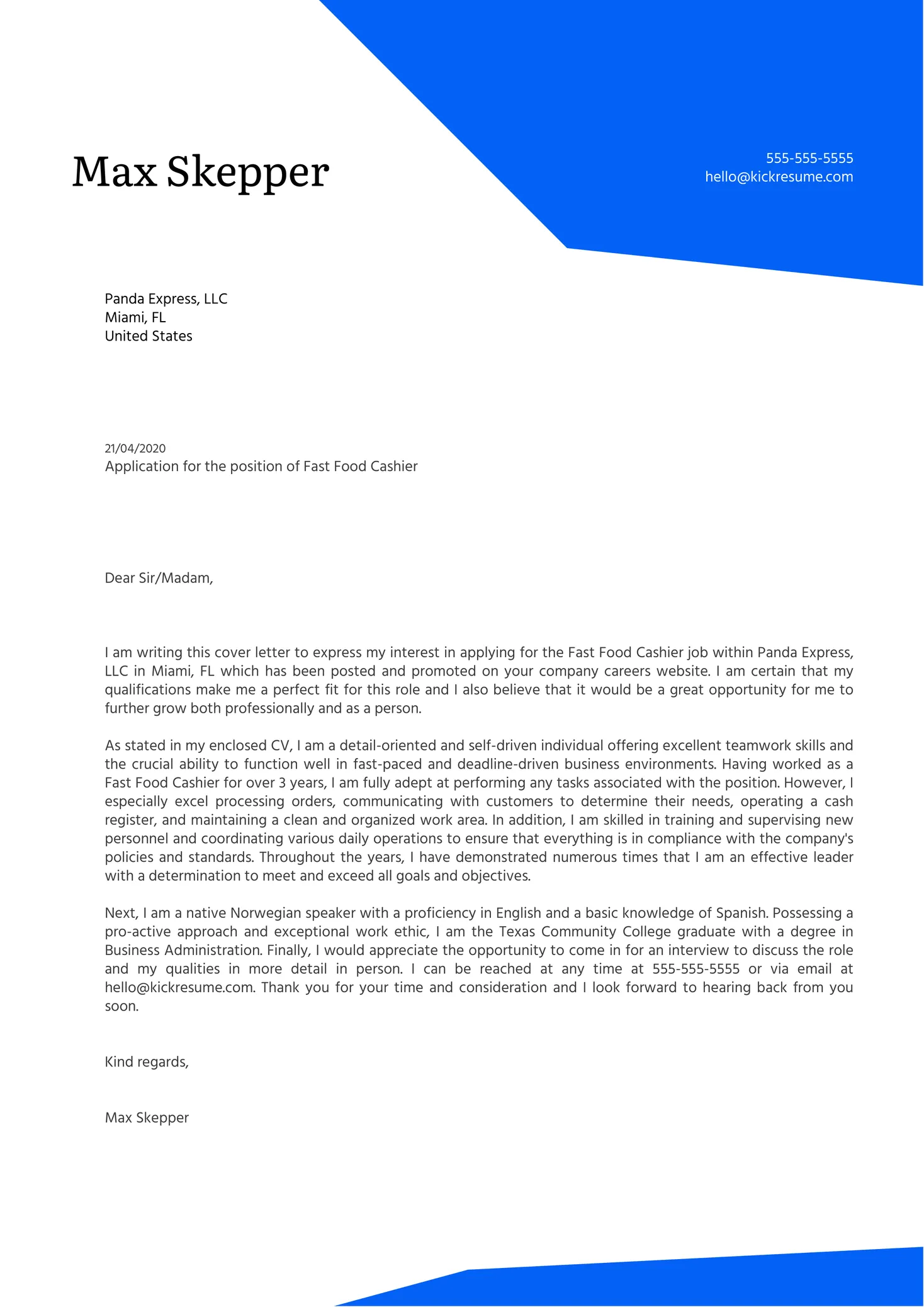 40794 cashier cover letter example