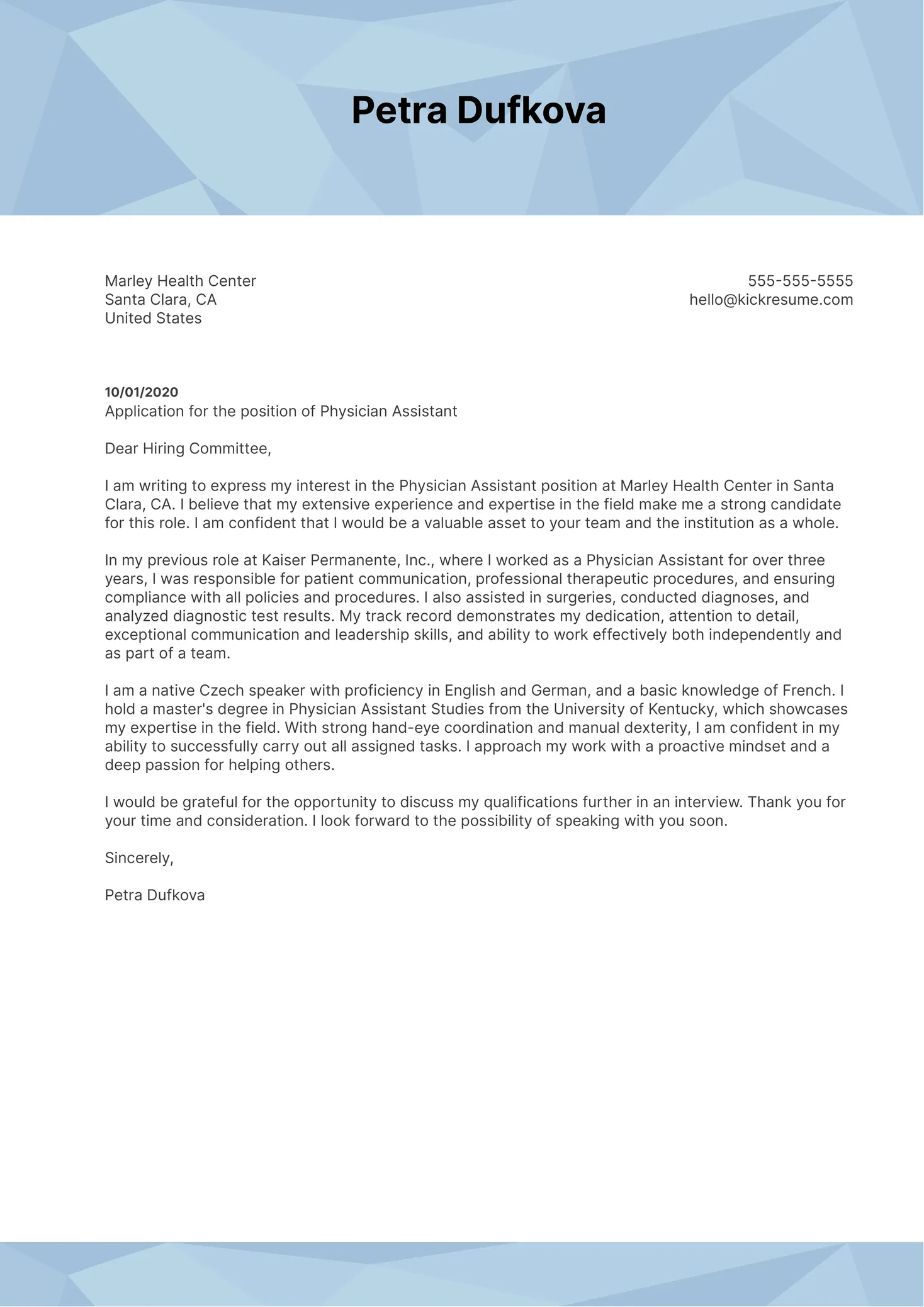 40802 dermatology pa cover letter experience