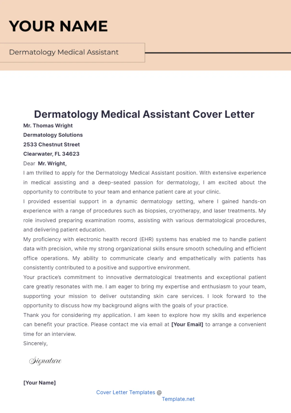 40802 dermatology pa cover letter header
