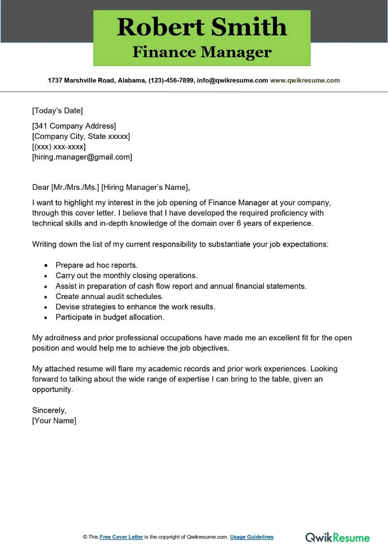 40805 finance cover letter formatting