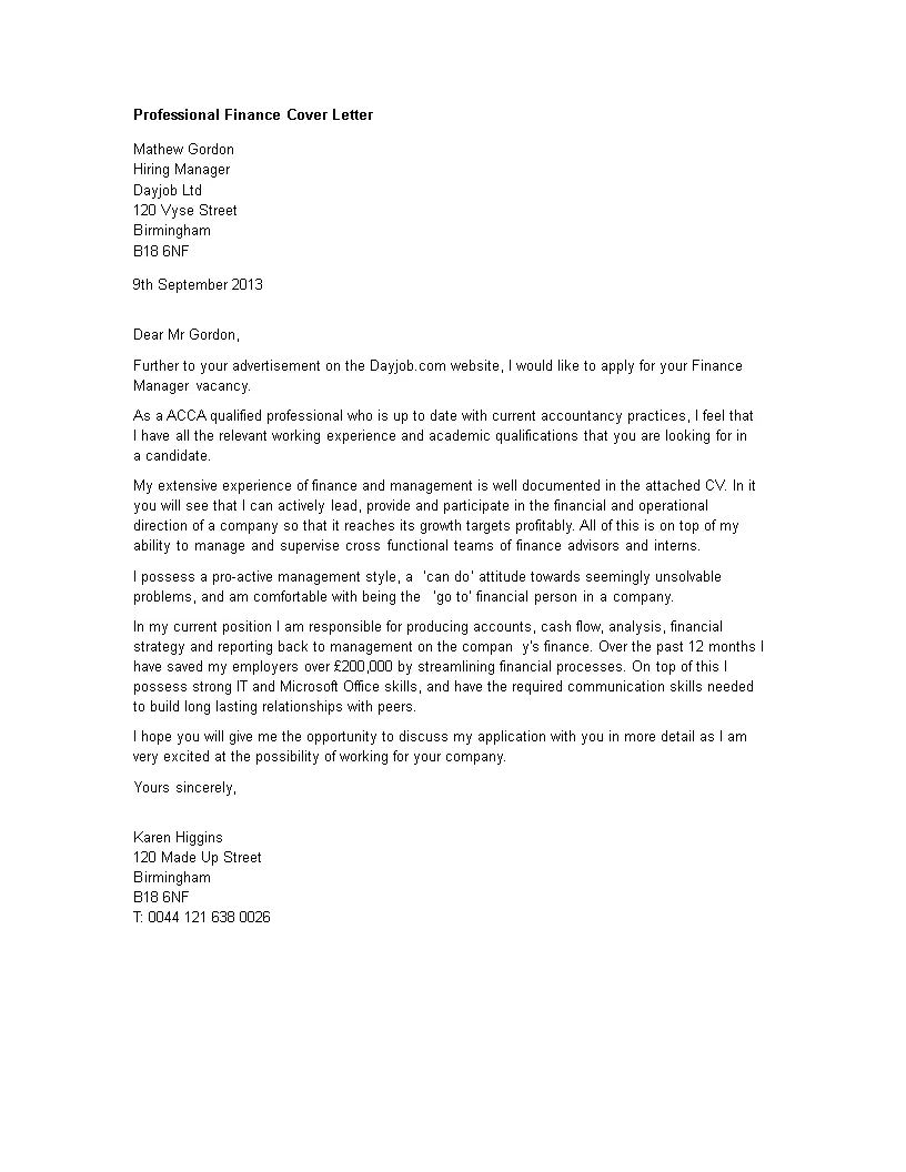 40805 finance cover letter mistakes