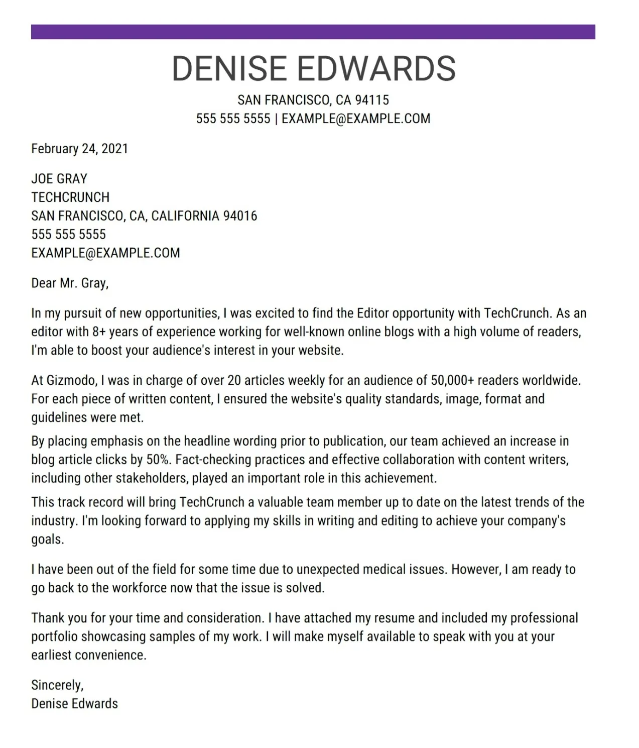 40816 follow up cover letter