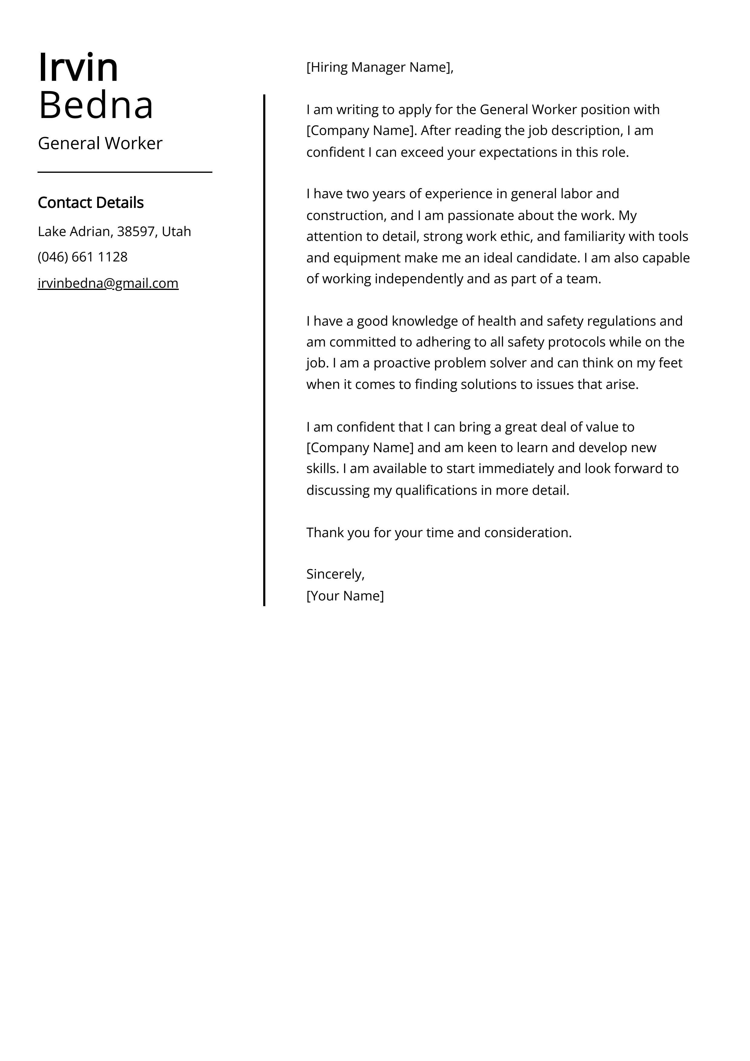 40826 cover letter general job achievements
