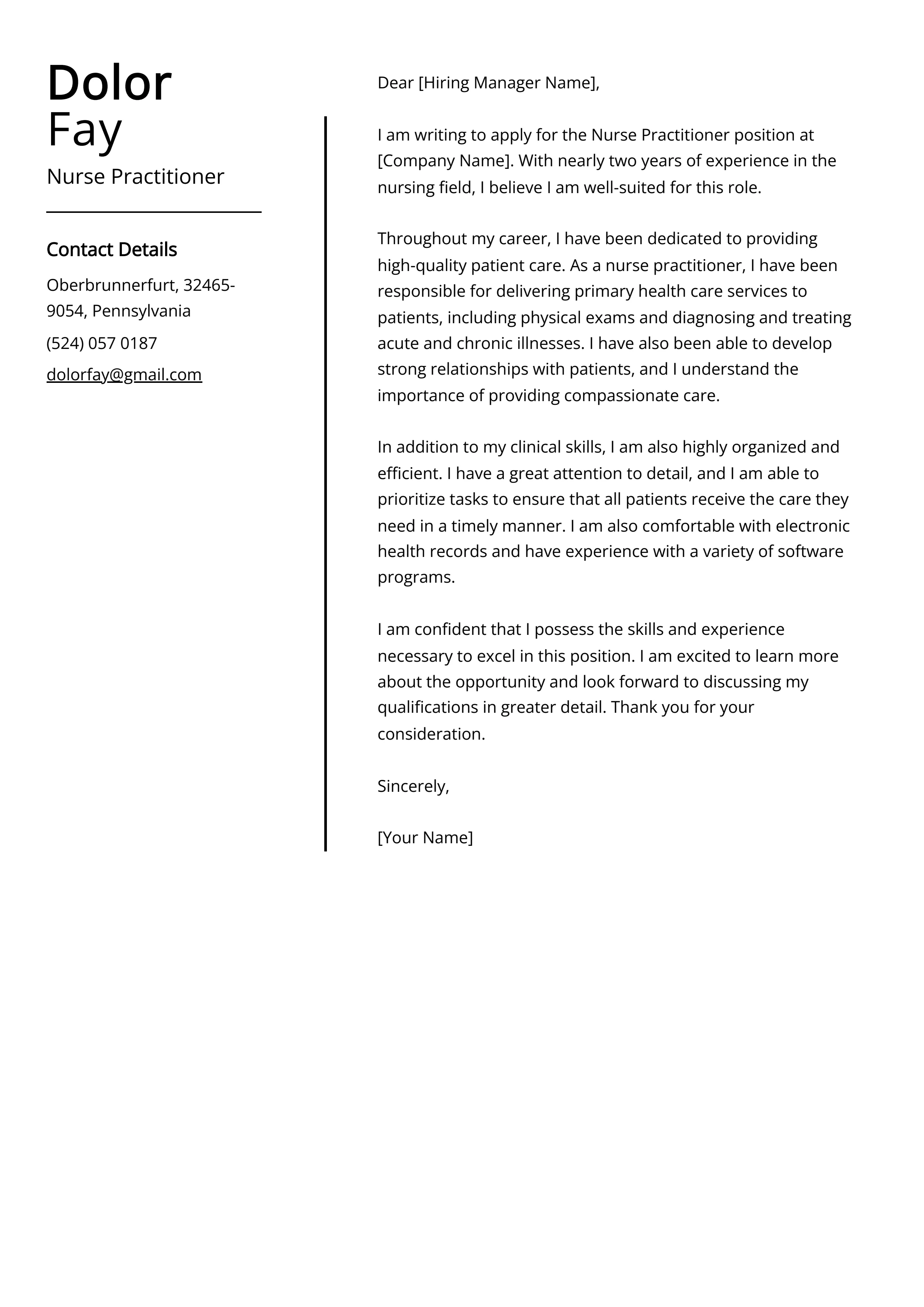 40847 nurse practitioner resume
