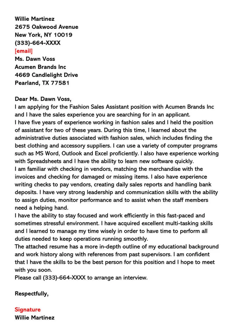 40848 sales cover letter skills