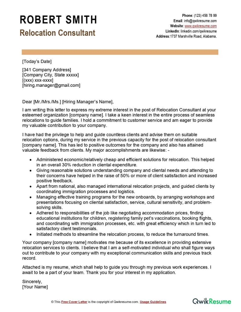40868 relocation cover letter components