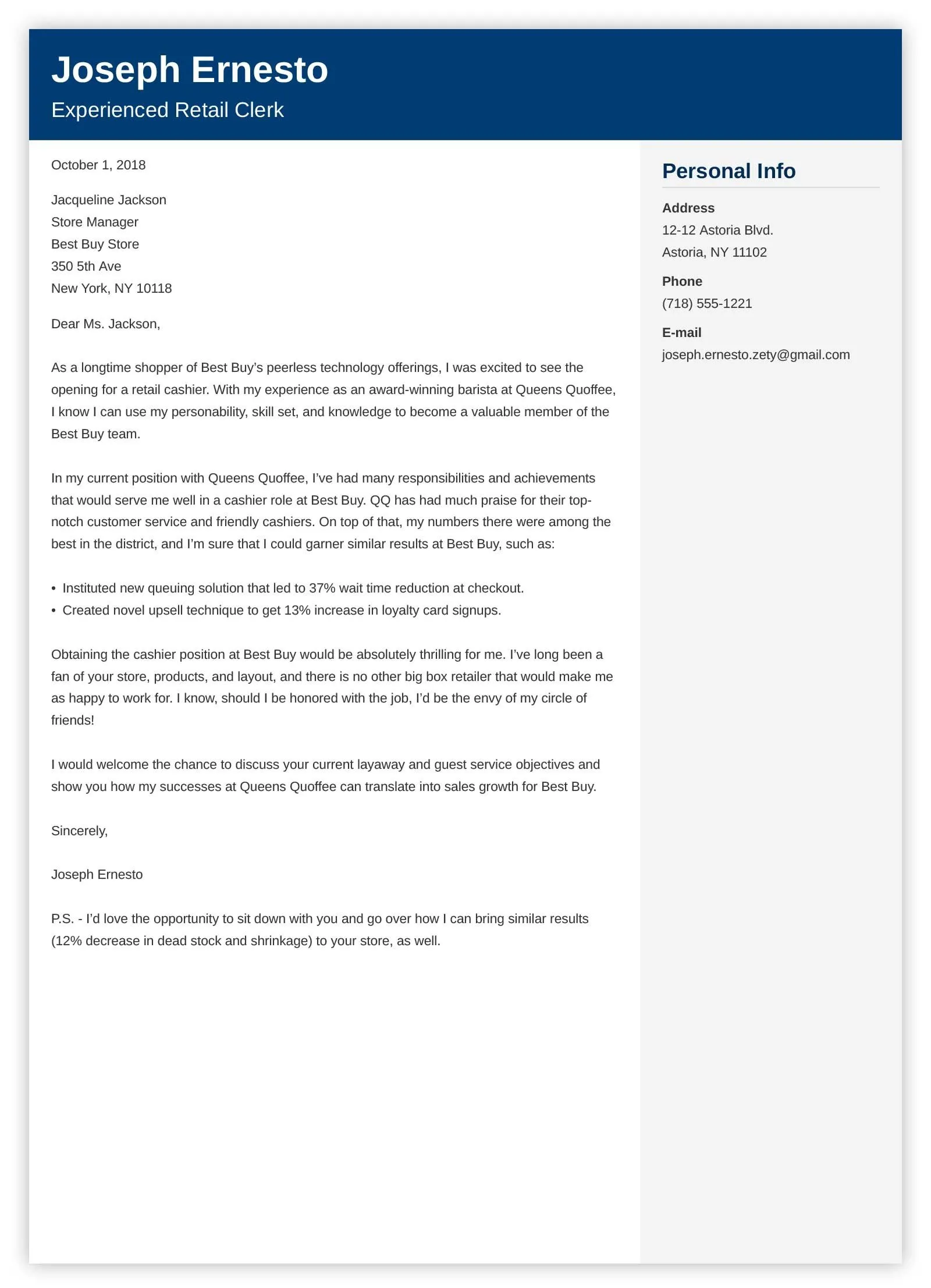 40873 retail cover letter writing