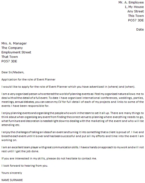 40878 event planning cover letter formatting