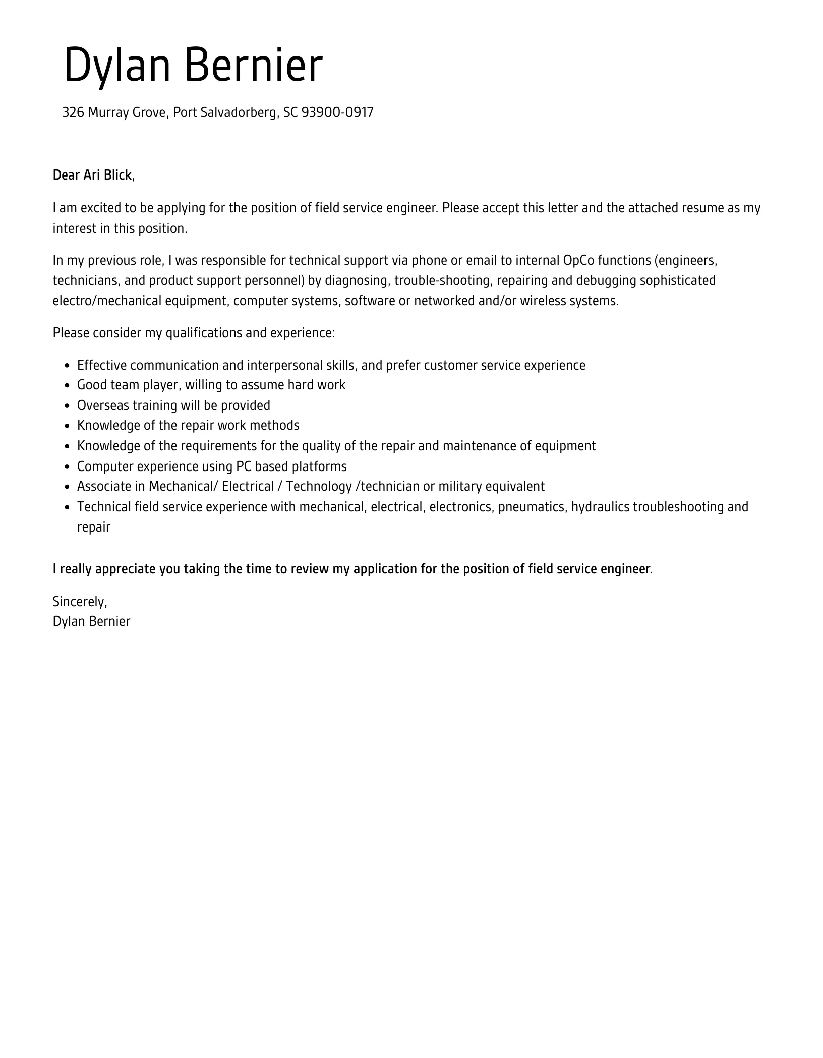 40888 field service engineer cover letter 4