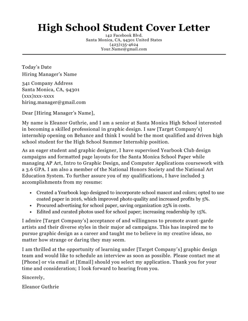 40891 student cover letter skills