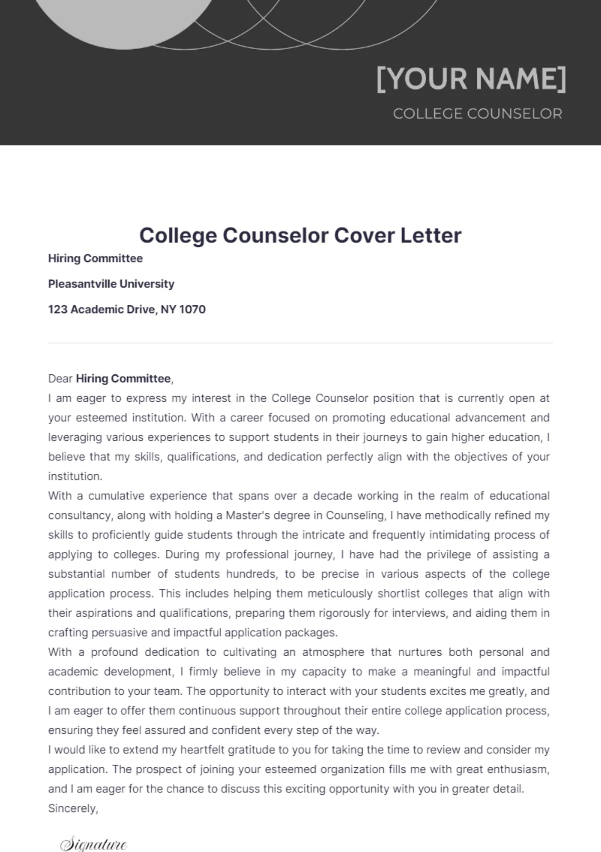 40906 counselor cover letter formatting