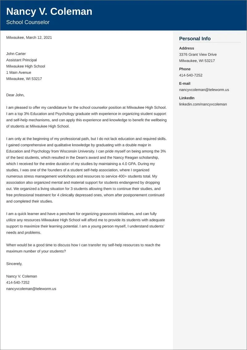 40906 counselor cover letter skills