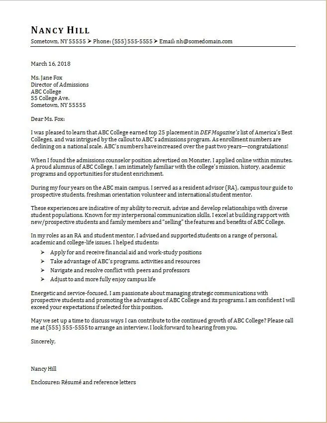 40906 counselor cover letter tailoring