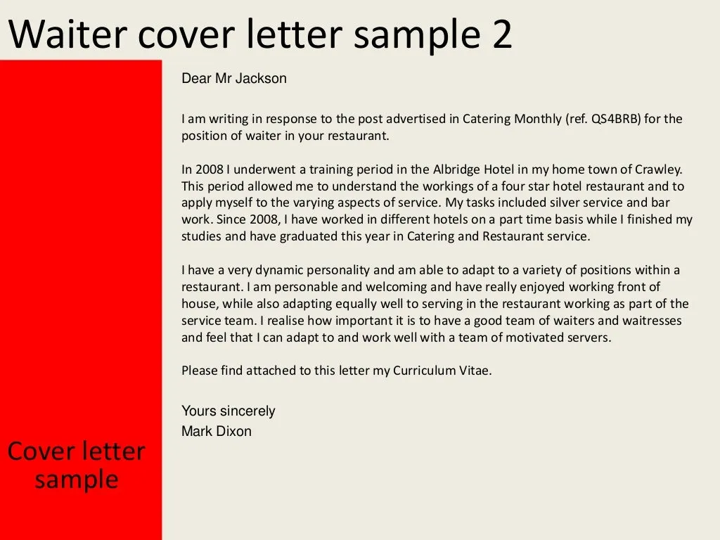 40910 restaurant cover letter