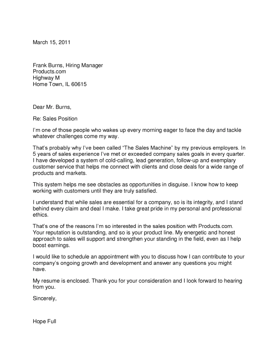 40915 sales cover letter guide