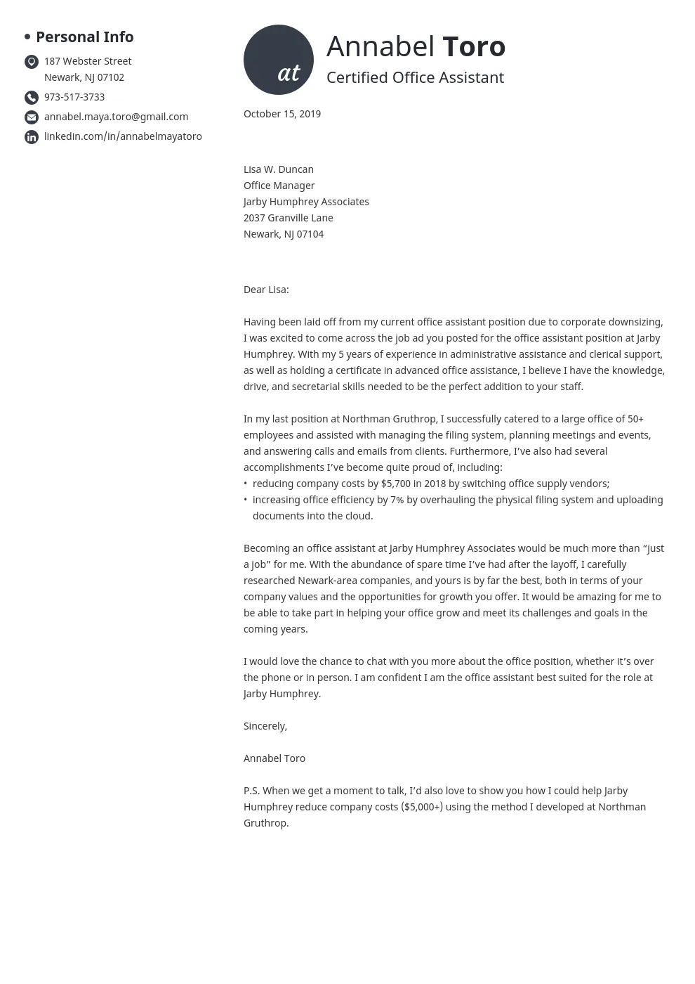 40920 cover letter formatting