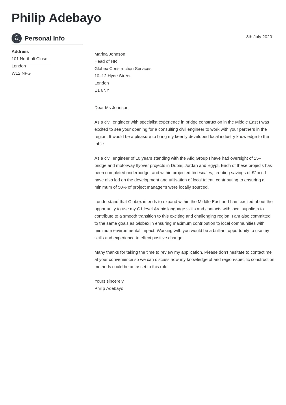 40921 engineering cover letter projects