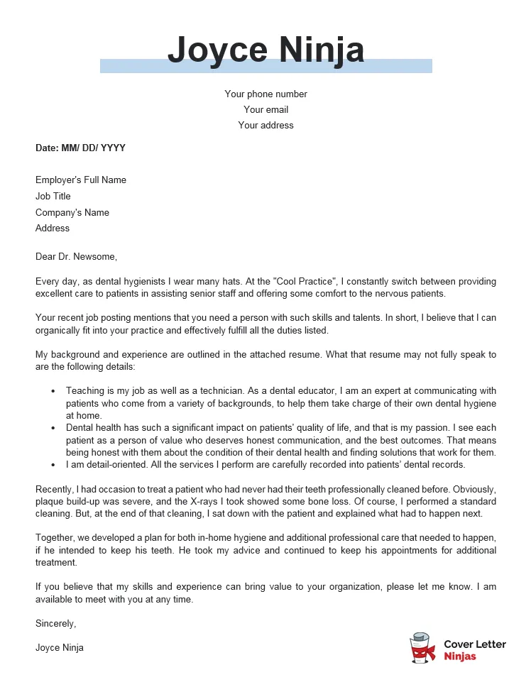 40932 dentist cover letter header