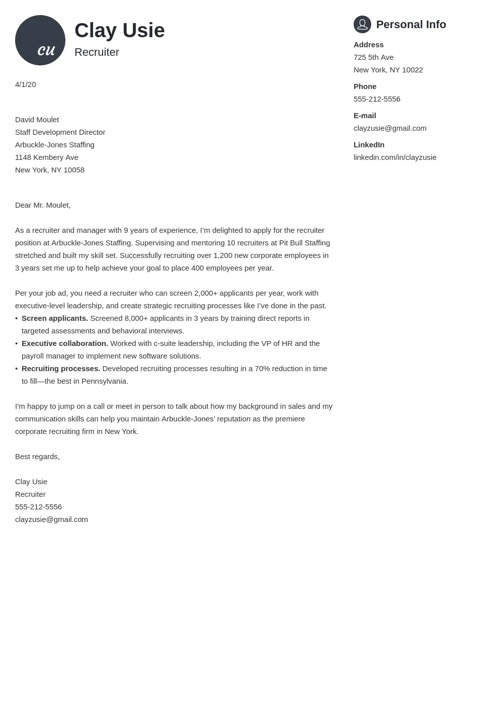 40940 cover letter template recruiter
