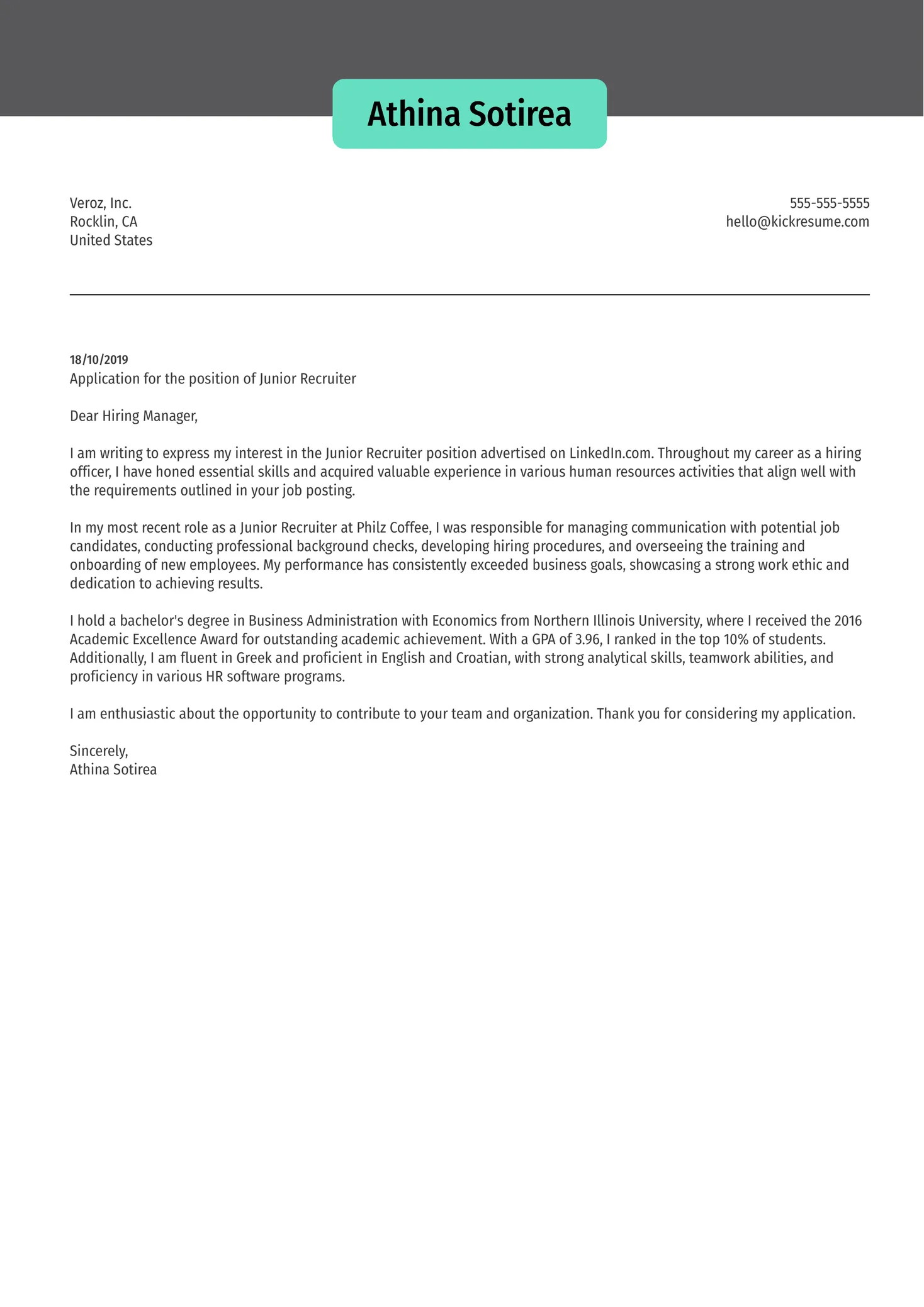 40940 recruiter cover letter achievements