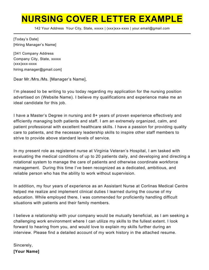 40952 new graduate nurse cover letter